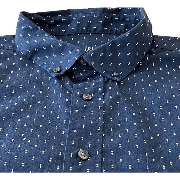 GEORGE SHORT SLV BUTTON-UP CASUAL SHIRT, MENS-XL(46-48)CLASSIC FIT, NAVY & WHITE - Picture 2 of 11